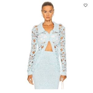 BNWOT CHRISTOPHER ESBER Crochet Button Up Blue Cardigan Size Small